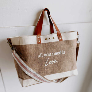 ALL YOU NEED IS LOVE JUTE CROSSBODY TOTE